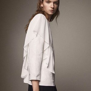 M. Dutti lace overlay ruffle winged blouse, size 8